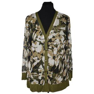 Chicos Camo Mesh Cardigan Womens 12P Chicos 2P Olive Green Floral Camouflage NWT